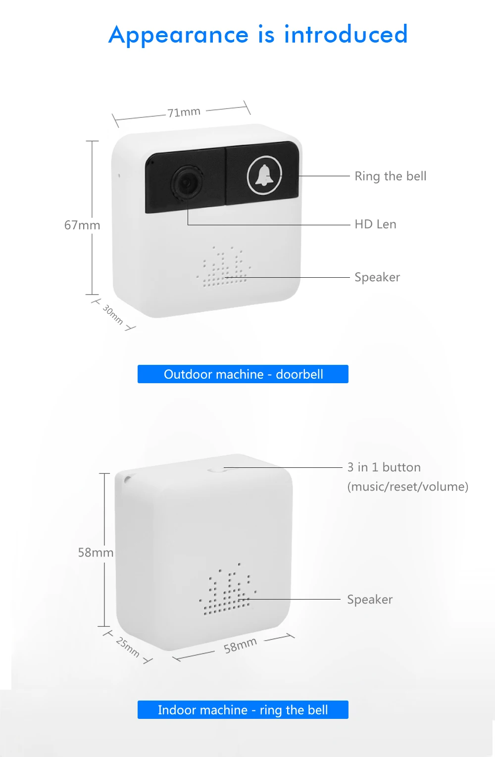 Wistino HD 720P WiFi Doorbell Camera Wireless Video Camera Night Vision Two-Way Audio Intercom Recorder Door Bell APP Remote Control  (17)