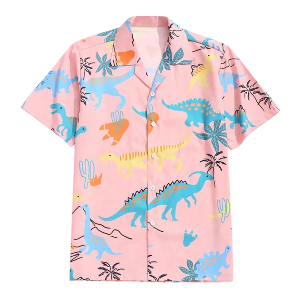 

2019 New Fashion Summer Casual Botton Hawaii Shirt Short Sleeve Lapel Print Cotton Beach Shirt Ins Style
