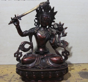 

Bronze Copper Wenshu Manjushri Monju Manjusri Goddess Buddha Hold Sword Statue
