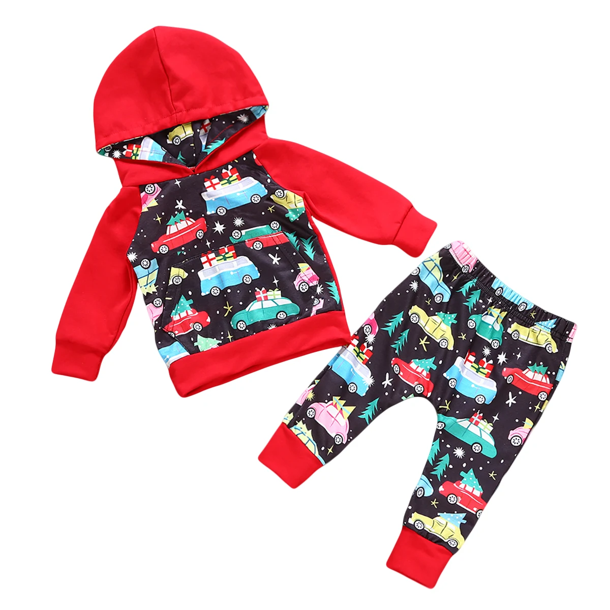 

Christmas Baby Clothing Newborn Baby Boy Girl Christmas Tree Hooded + Colorful Car Pant 2ps Clothes Outfits