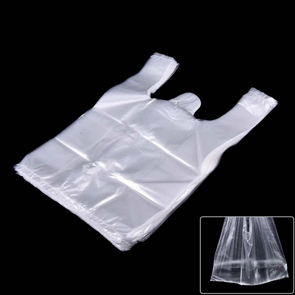 

50pcs/lot Transparent Bags Shopping Bag Supermarket Plastic Bags With Handle Food Packaging 26*37cm