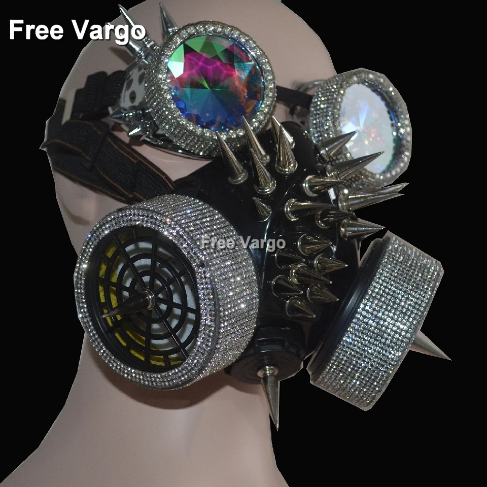  Holographic Rhinestone Rave Halloween Streampunk Burning Man Costumes Mask Spike Goggles Cosplay Festival Clothes Outfit Gear