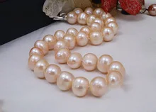 

very good 100% real pearl necklaces 18inch Light Pink Natural pearl AAA 12-13mm + box 14k gold plated Fine women jewelry free sh