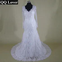 QQ Lover New Spaghetti Straps White Applique Illusion Tulle Mermaid Wedding Dresses Bridal Gown Sheer Back