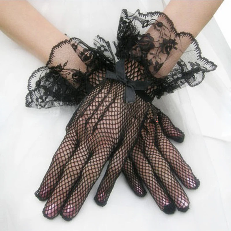 1Pair New Fashion Mesh Girls Gloves Young Girls Costume Accessories With Lace Glove White Black