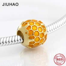 Новые 925 пробы серебряные медовые золотые эмалированные бусины подходят к оригиналу Pandora браслет для изготовления ювелирных изделий