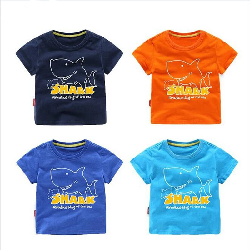 Шляпки с футболка летние шорты с длинными рукавами Повседневное футболки с акулой для детей Детские хлопковые топы для девочек, летняя детская одежда футболка