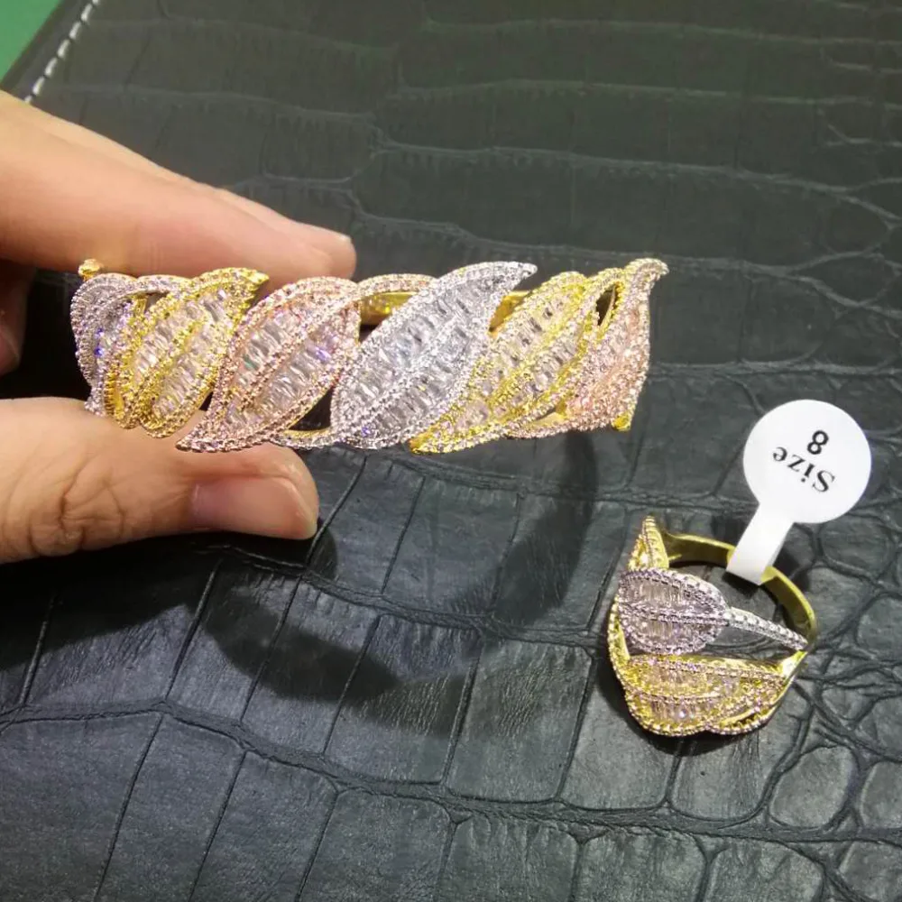 

Luzury Plant Leaves Jewelry Set AAA Cubic Zirconia Nigerian Dubai Wedding Jewelry Sets For Women Bridal Wedding Engagement
