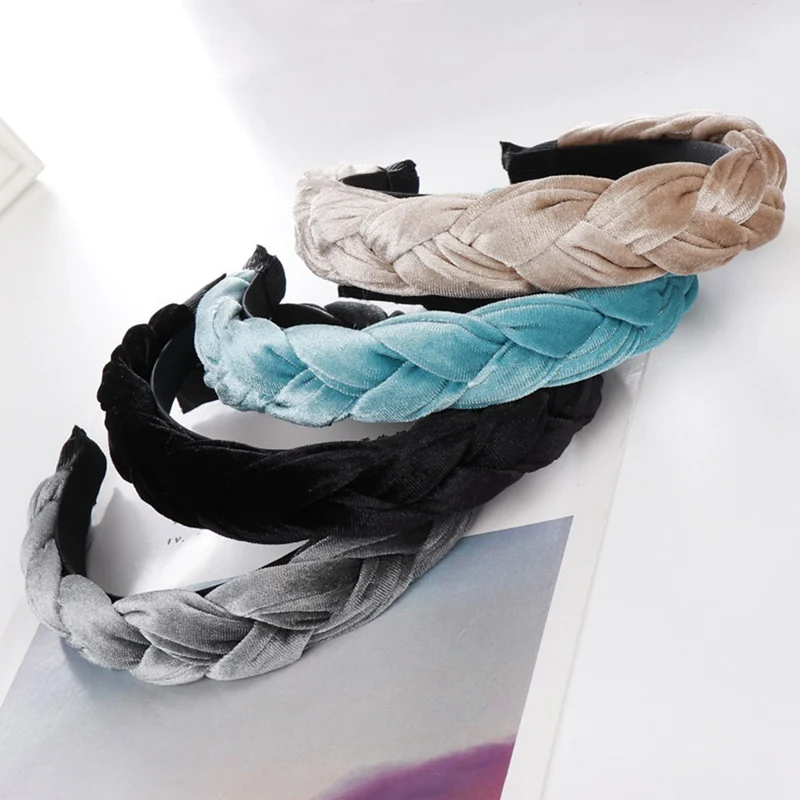 

Korean Braid Hairband Women Velvet Fabric Knotted Headband Vintage Twist Turban Hair Accessories Wide Hair Band Boho Headwear