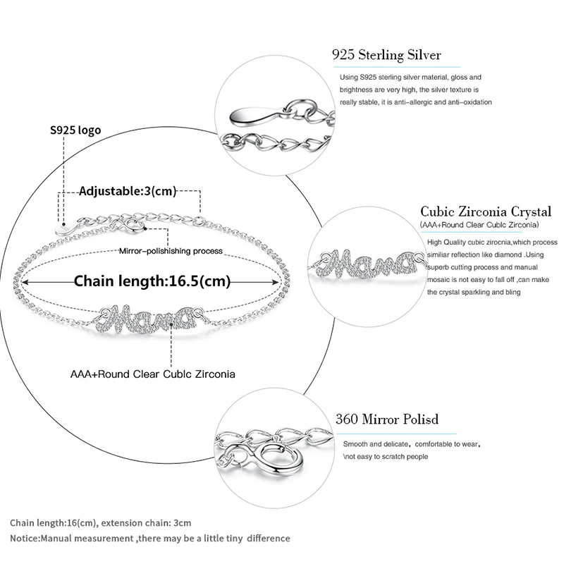 Новинка, модное ювелирное изделие, австрийский кристалл, браслет для матери, 925 пробы, серебряная цепочка, браслеты, подвеска с надписью мама, браслет для женщин