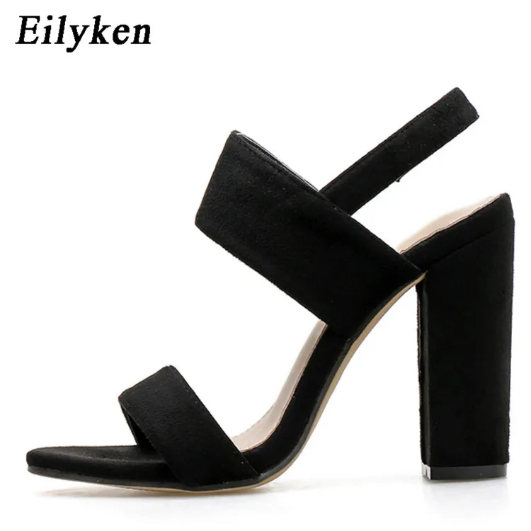 Eilyken модная эластичная лента Ремешок на щиколотке Летние женские босоножки Обувь с открытым носком; высокий толстый каблук; классические сандалии под платье, для вечеринки - Цвет: black