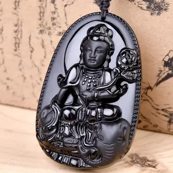 

Black Hand-carved Natural Obsidian Buddha Dragon Amulet Pendant With Necklace