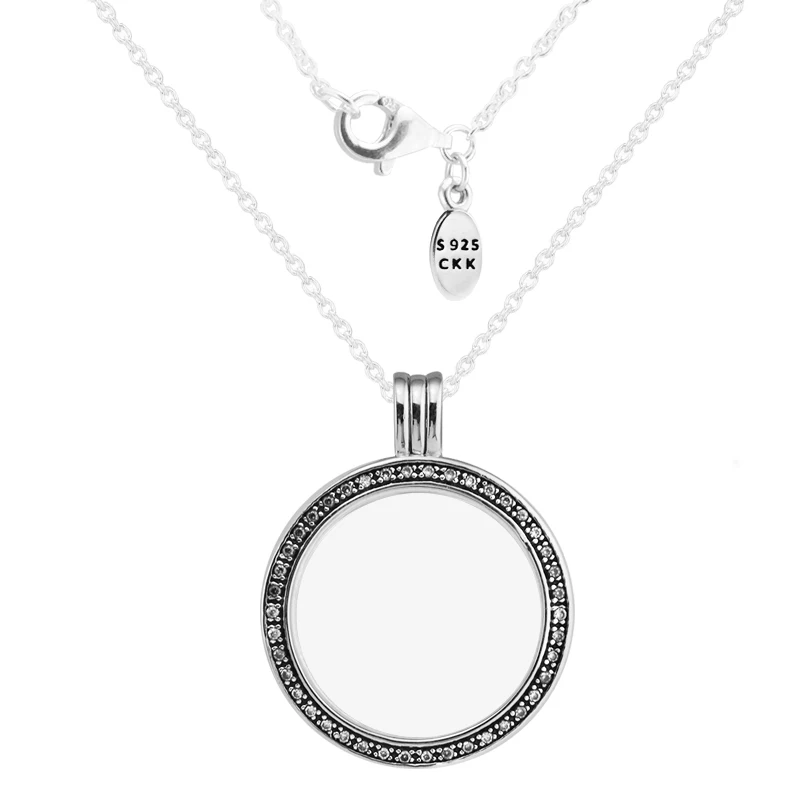 Large Fandola Floating Locket Pendant & Necklace With Clear Cz 100 925 Sterling Silver Jewelry