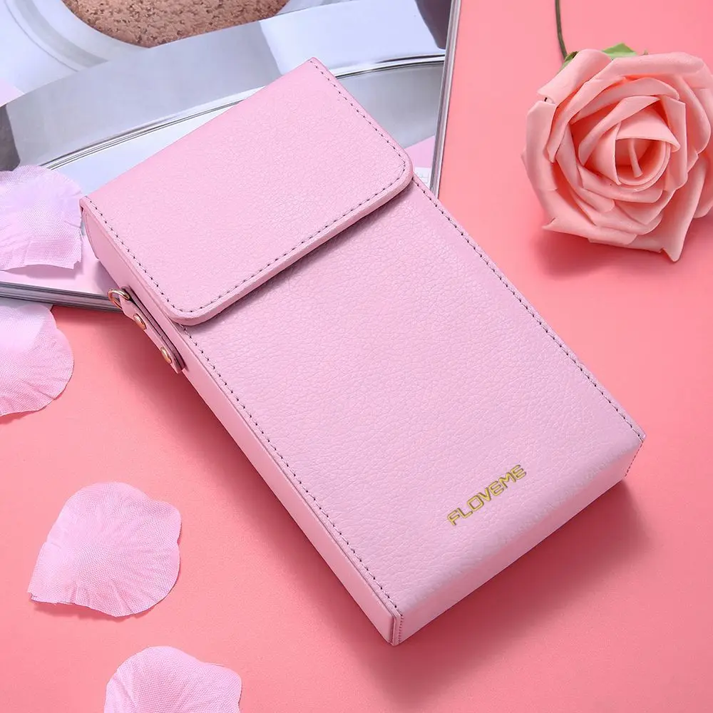 FLOVEME 6 PU Leather Shoulder Phone Bag Wallet Coque Universal Phone Bag For iPhone XR 7 8 Plus For Samsung S6 Pouch With Belt - Цвет: Pink