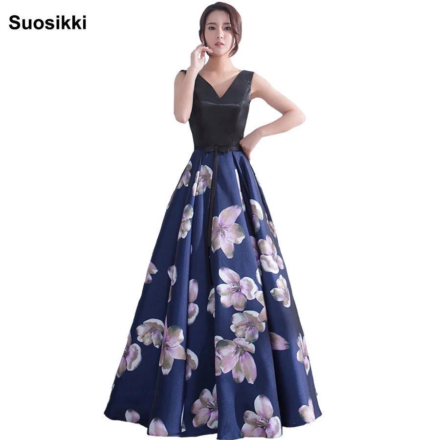 Suosikki evening dress long V Neck Floral Formal Dresses backless formal prom occasion dresses satin Robe De Soiree Party Gowns Suosikki evening dress long V Neck Floral Formal Dresses backless formal prom occasion dresses satin Robe De Soiree Party Gowns