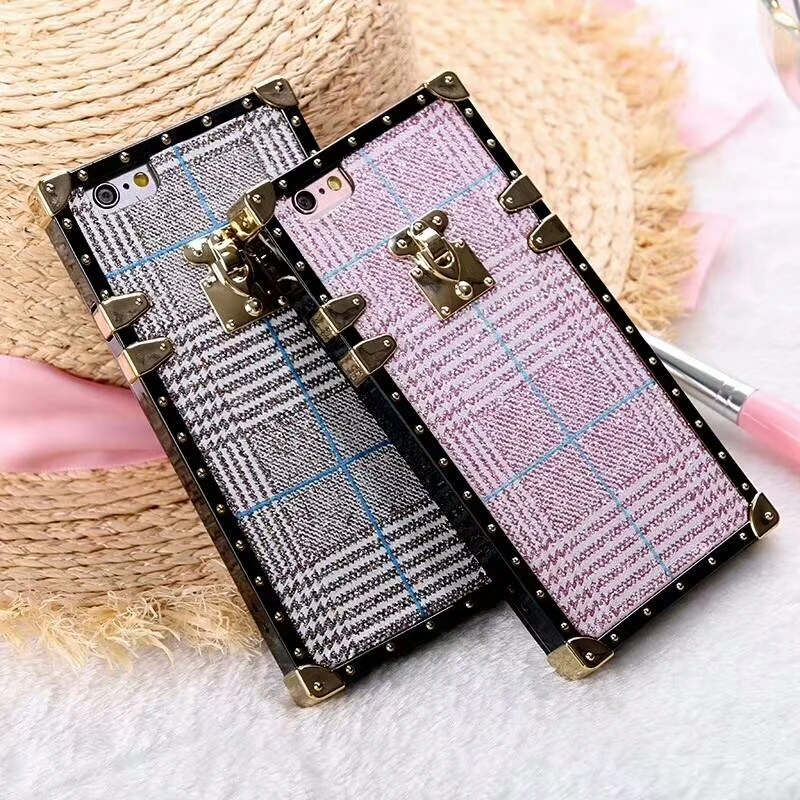 Модные чехлы для iPhone 6 6S 7 8 Plus X XR XS MAX роскошные площади Новый плед кожаный чехол