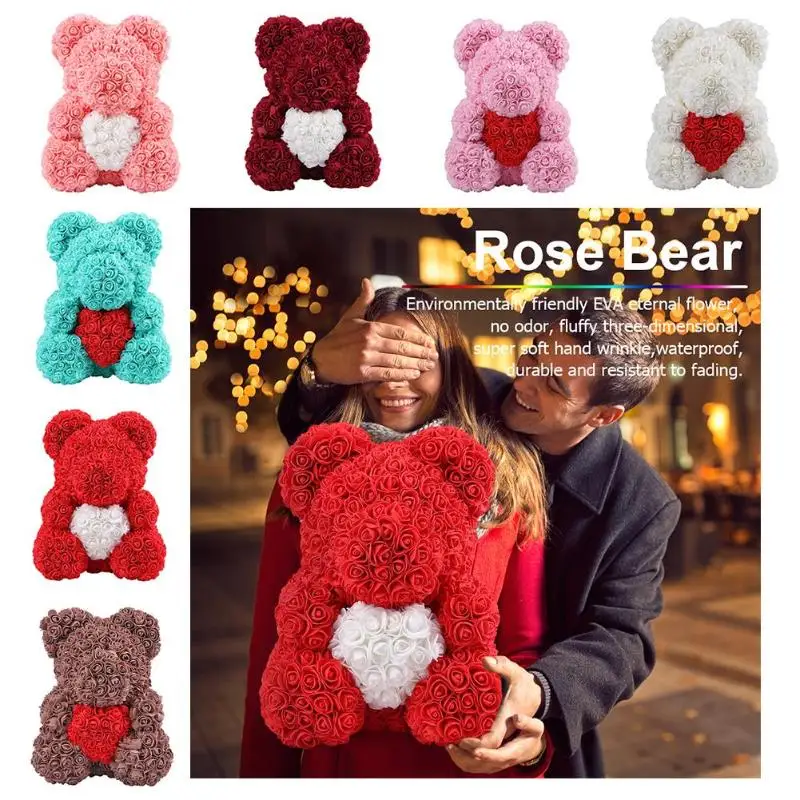 

New 25cm/36cm Artificial Flowers Rose Bear Valentine's Day Gift Girlfriend Anniversary Birthday Gift Romantic Decorations