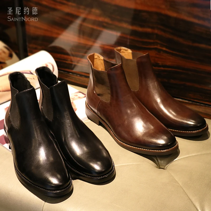 Ботильоны мужские из натуральной кожи ботинки челси в британском стиле без