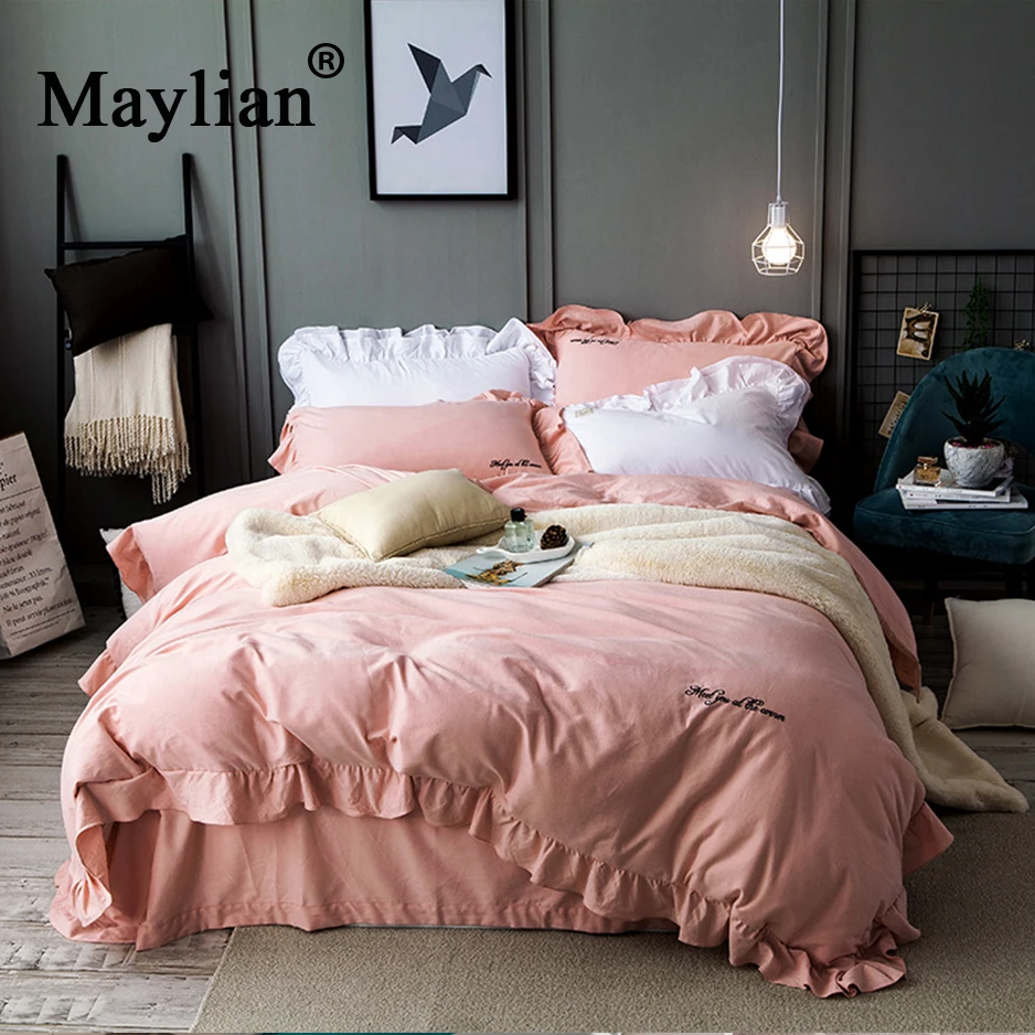 

100% cotton Nordic minimalist style 9 Colors Sanding winter 4 pcs bedding Set Home textile thick skin-friendly fabrics be1139