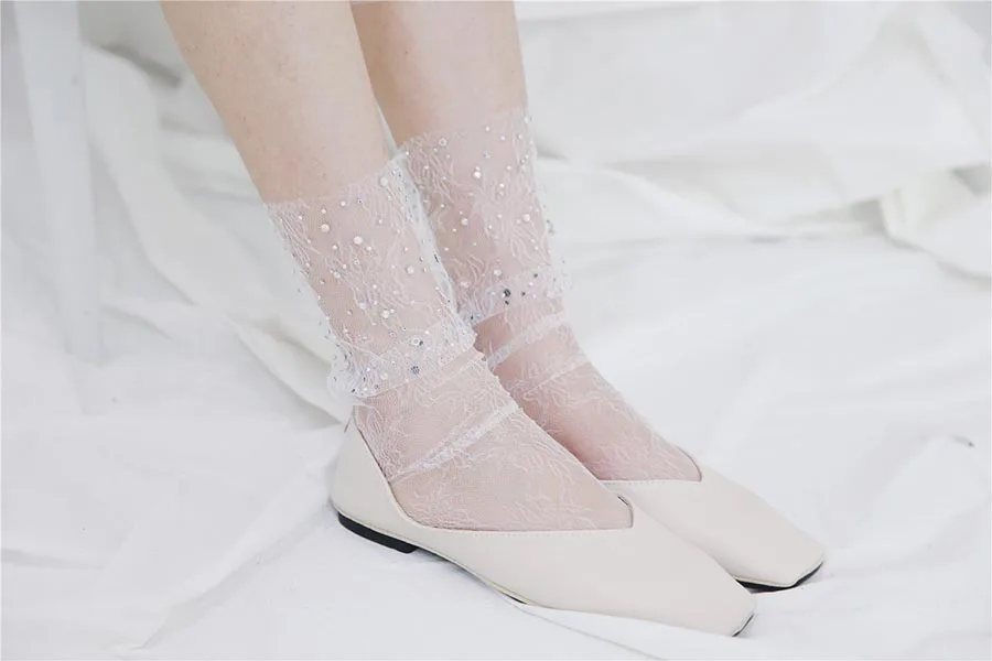 [COSPLACOOL] Новый Блестящий Прозрачный кирпич Блеск Сетки Meias пикантные жемчужные носки для женщин шелк женский Harajuku забавные Calcetines эластичные