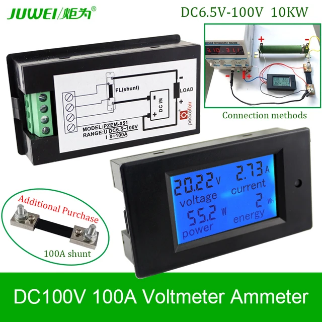 Digital DC Voltmeter 100V100A Voltage Meters Ammeter Current Power