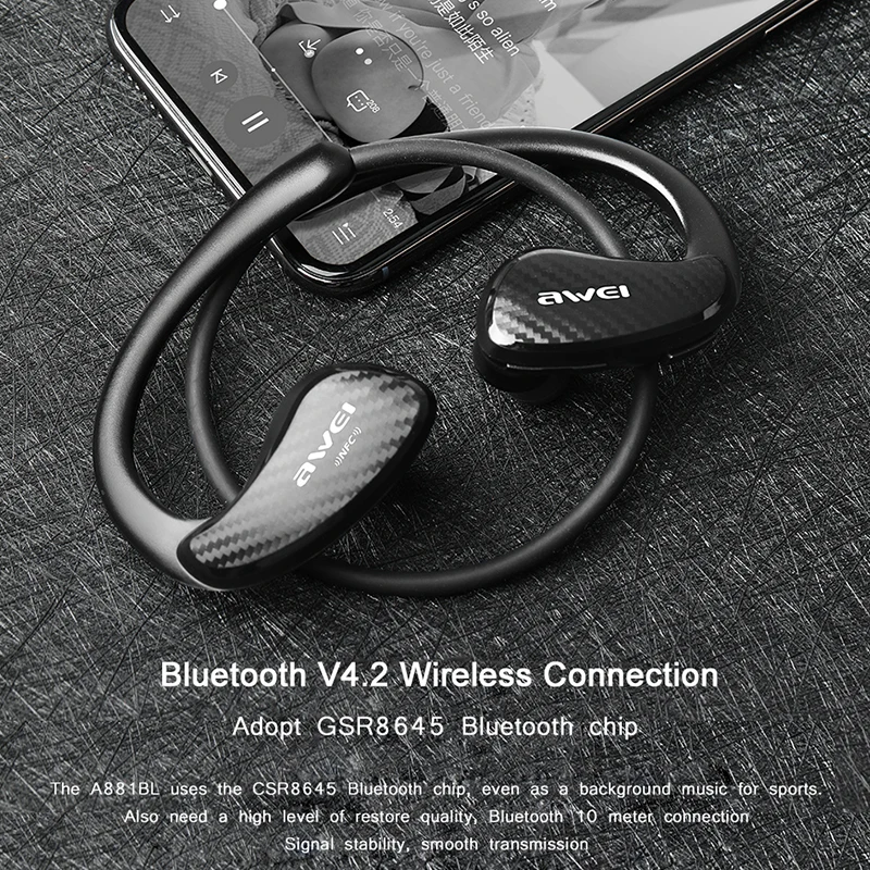 Беспроводные Bluetooth наушники AWEI A881BL NFC спортивные водонепроницаемые беспроводные