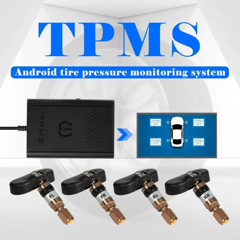 5 в USB автомобильная система контроля давления в шинах TPMS с 4 внутренними датчиками для Android автомобиля стерео навигация авто аксессуары