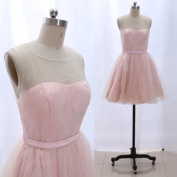 

MACloth Pink Short Scoop Neck Knee-Length Short Tulle Prom Dresses Dress S 265108 Clearance