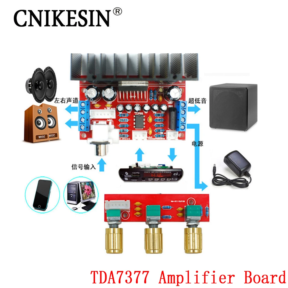 CNIKESIN diy TDA7377 усилитель доска один Мощность компьютера супер бас 3 канальный звук и