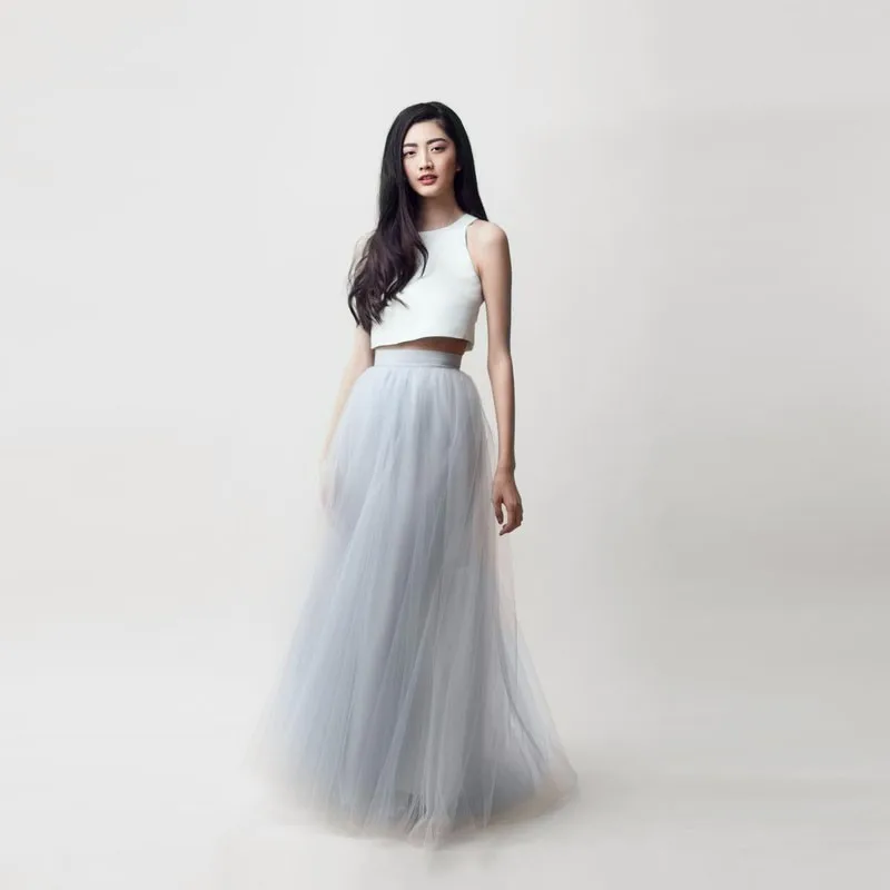 17.1 Simple Fashion Long Tulle Skirt Ribbons Waist A Line Floor Length Maxi Skirt New For 2016 Skirts Women