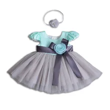 Милое платье принцессы для новорожденных девочек детские кружевные мягкие милые комплекты для первого дня рождения для девочек Милая одежда для малышей платье+ повязка на голову