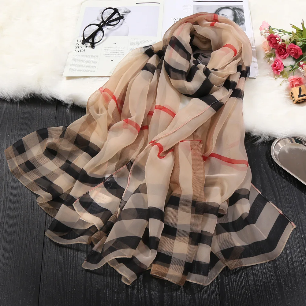 

2019 new summer thin section of soft silk scarf gradient sunscreen printing lattice scarf long ladies scarf