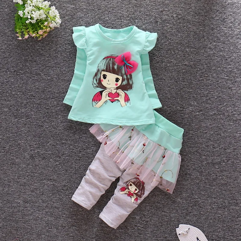 

New 2018 kids clothes girl baby long sleeve cotton cartoon casual suits baby clothing children suits