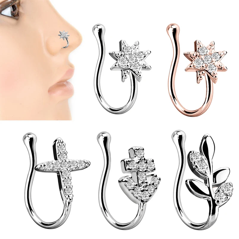 

1Pc Fake Nose Piercing Copper Faux Percing Nez Cubic Zircon No Piercings Nose Ring Clicker Earring Body Jewelry