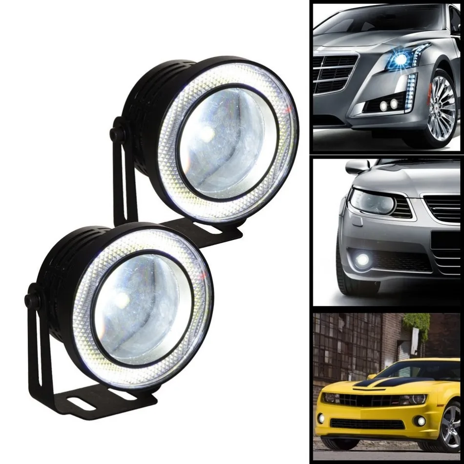 Hot 2pcs/lot Universal 3.5 Inch 89mm Led COB Fog Light Car Auto Fog Angel Eyes With Lens DC12V-24V Any Car Can Use BE