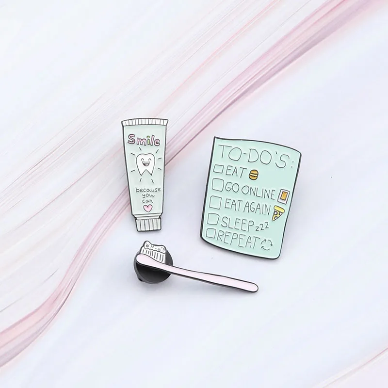 Зубная щетка зубная паста шпильки Smile Tooth Brush To Do List Eat Pizza Burger нагрудные заколки