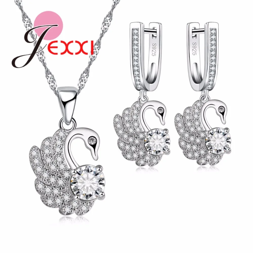 

New Trendy Jewelry Set 925 Sterling Silver Needle Wedding Bridal Bijoux for Women Clear CZ Zircon Necklace Earrings Set