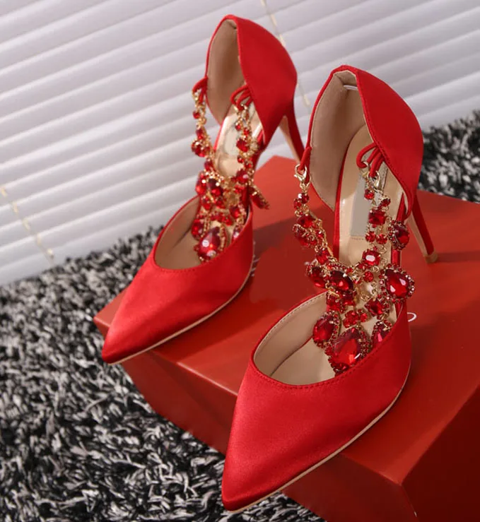 Bling кристалл розовый красный острый носок женские босоножки Хороший горный хрусталь Обувь на высоком каблуке пикантные туфли-лодочки