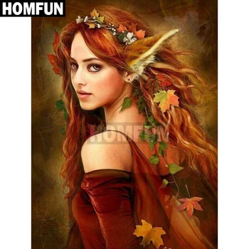 

HOMFUN Full Square/Round Drill 5D DIY Diamond Painting "Fox elf girl leaves" Embroidery Cross Stitch 3D Home Decor Gift A00088