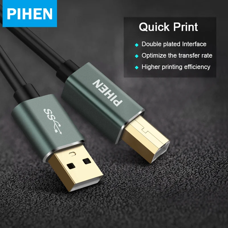 

PIHEN USB Printer Cable USB Type B Male to A Male USB 3.0 2.0 Cable for Canon Epson HP ZJiang Label Printer DAC USB Printer