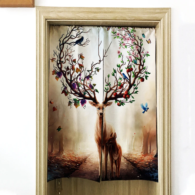 

New Creative Door Curtains for Living Room Bedroom Kids Room Decoration Deer Linen Curtain For Kitchen Door Window