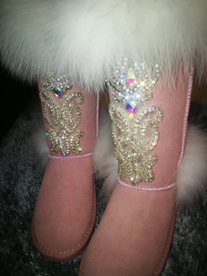 Bling 2019 Cristal Invierno Nieve Fox Botas Diamante Pelo Mujer Imitación Piel Natural De Chicas Diamantes Oveja Caliente 5q5zWZ8a