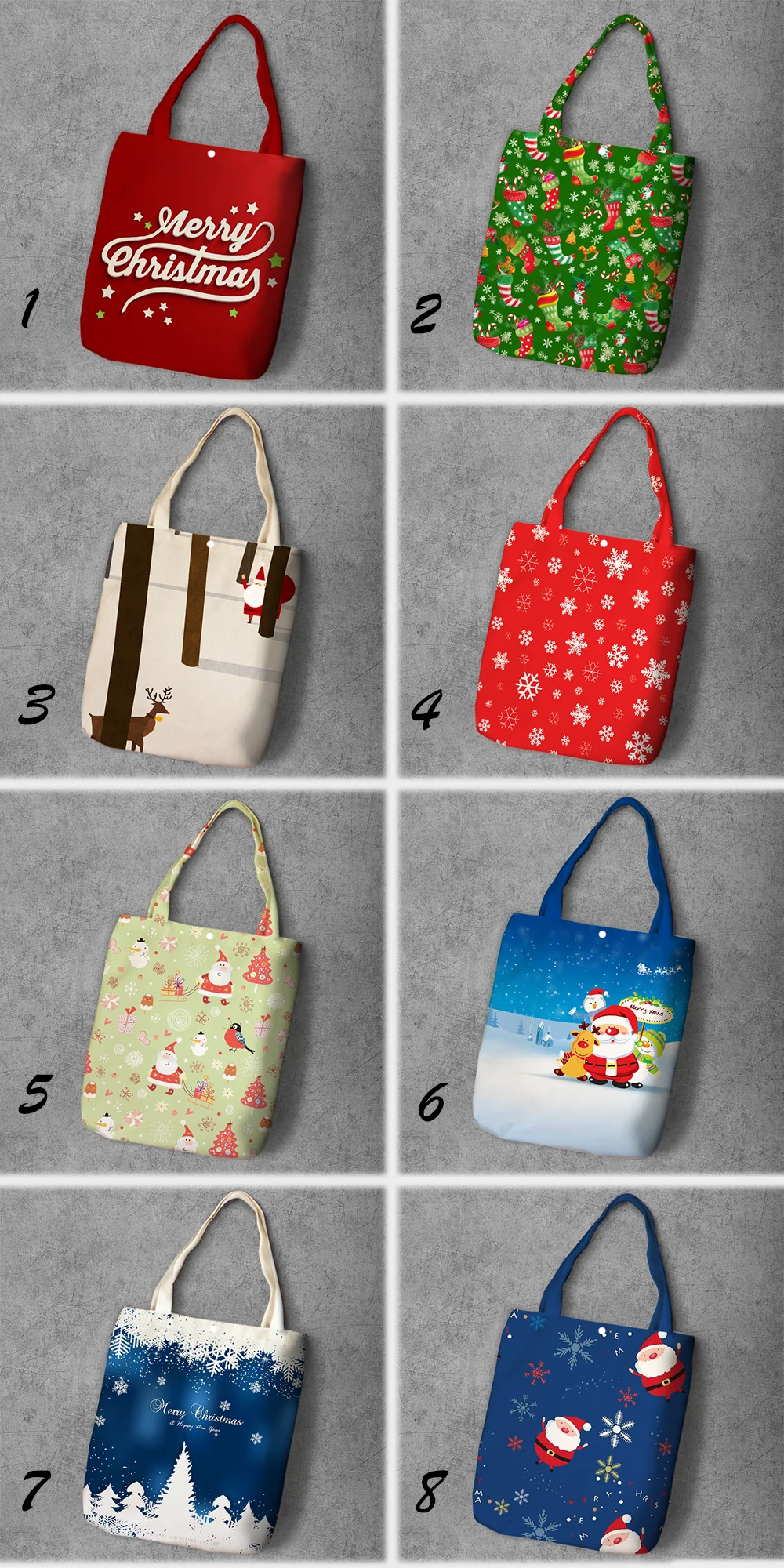 

Christmas Festival Student Printed Recycle Canvas Shopping Bag Large Capacity Customize Tote Fashion Ladies Casual Shoulder Bags