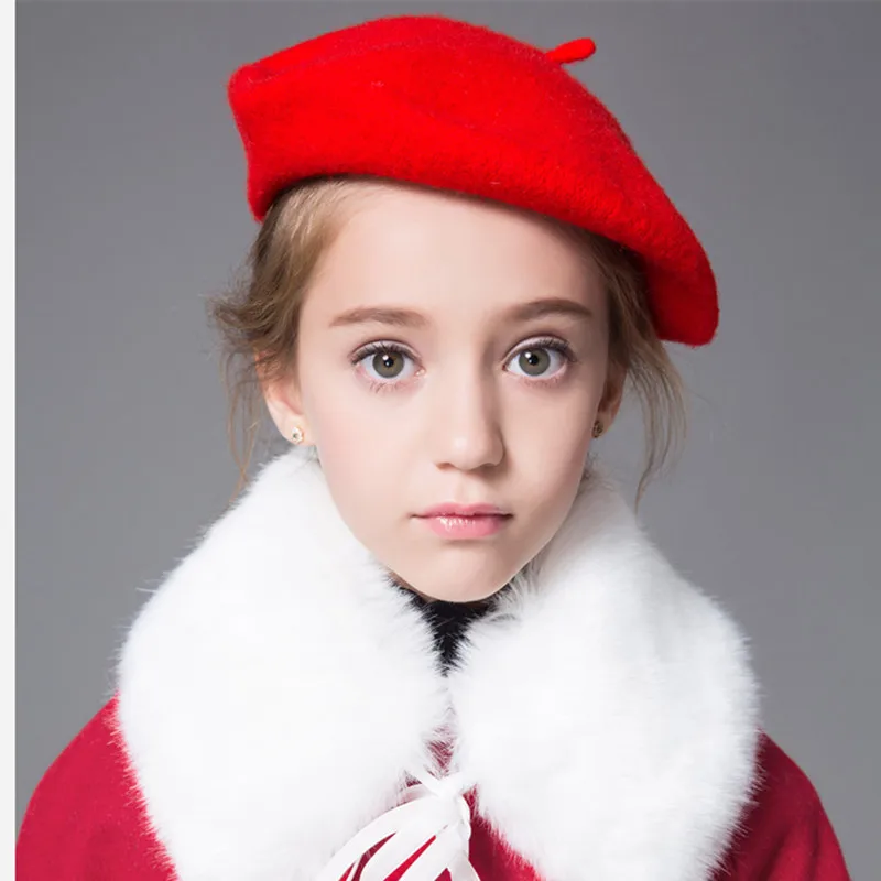 

Winter Warm faux Wool Beret Girls French Artist Beanie Hat Cap red black purple beige orange Kawaii Flat Top caps warmers DS19