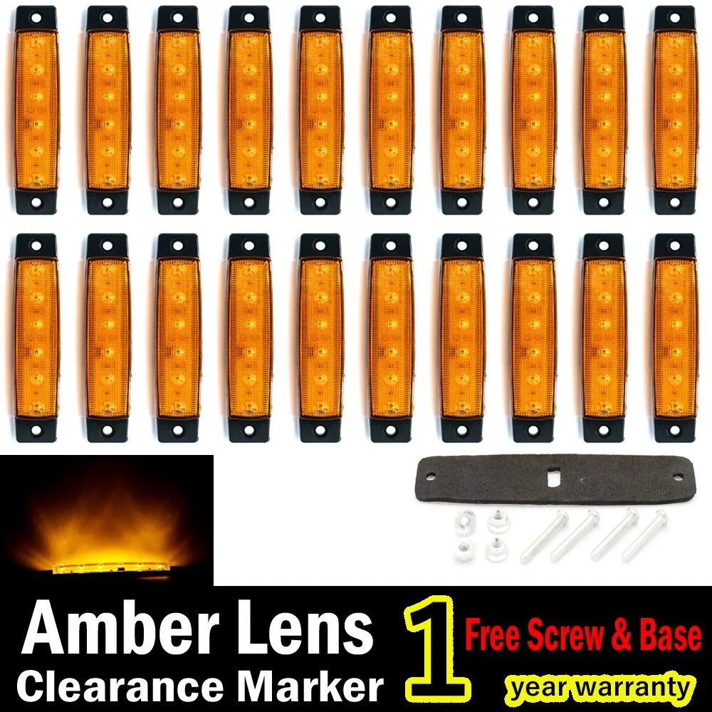 20X 3.8" 6 LED Amber Side Marker Lights Marker Lights Rear Side Marker