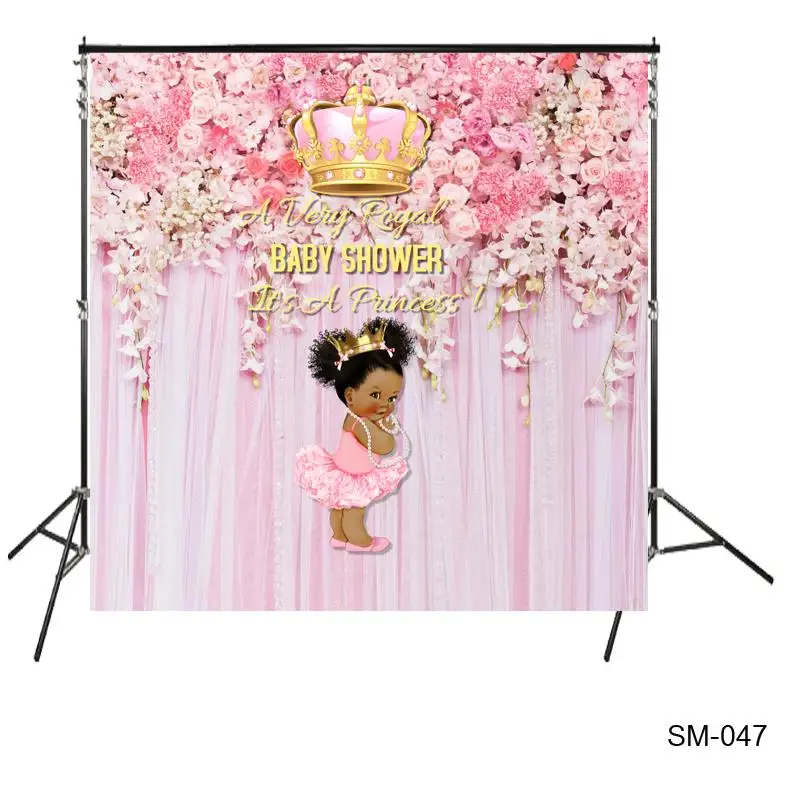 

royal baby shower backdrops floral pink princess girl babyshower golden crown poster photo backgrounds dessert table banners