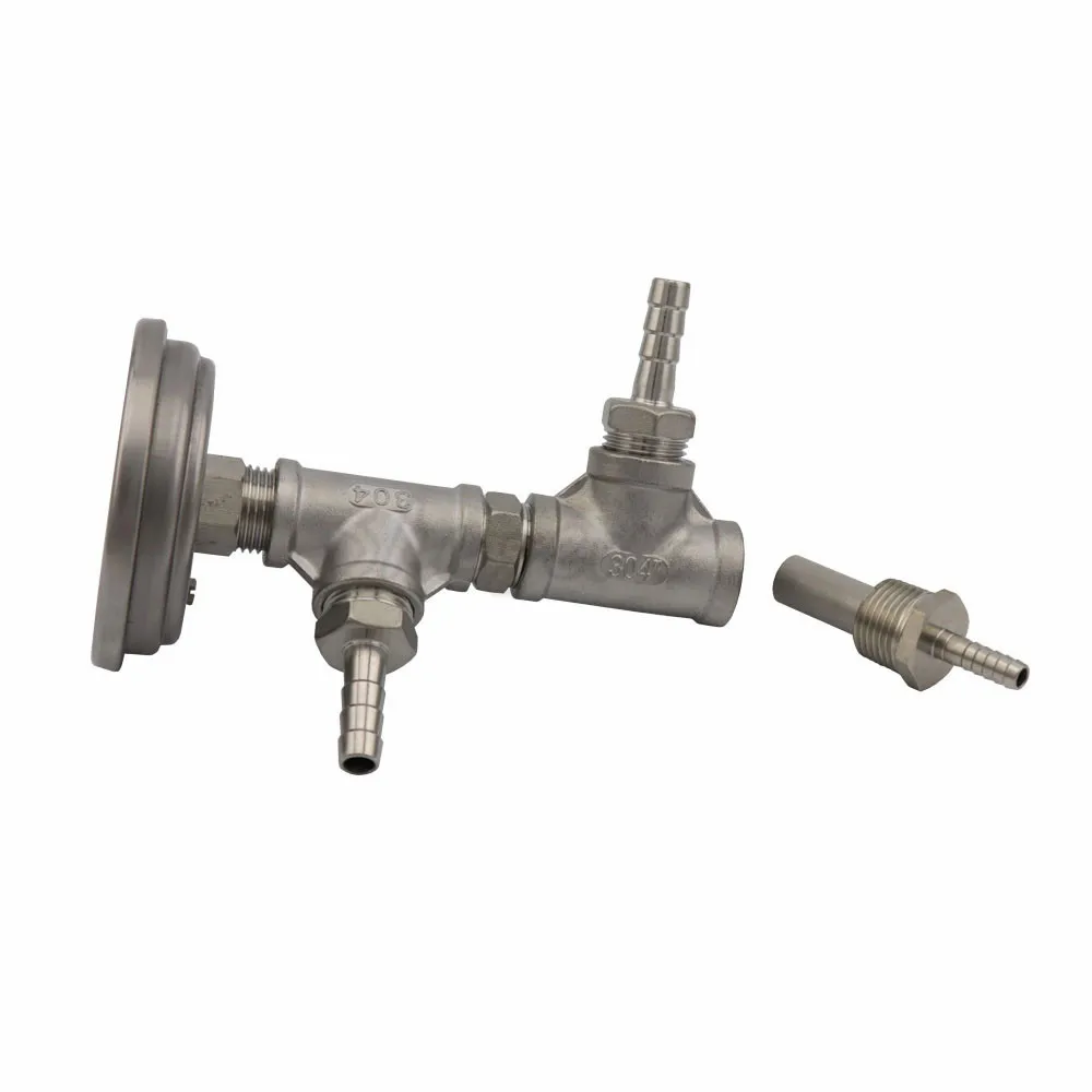 In-line Bi-metal Thermometer Assembly, 2 Micron Diffusion Oxygen Stone, 12 Tee, Hose Barb Fittings & Hex Nipple Plate Chiller (7)