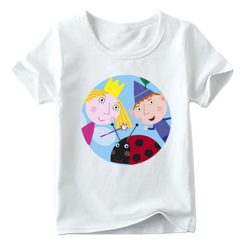 Детская футболка с героями мультфильма «королевство Бена и Холли» летние белые топы с короткими рукавами для мальчиков и девочек, детская повседневная футболка ooo5038 - Цвет: White B