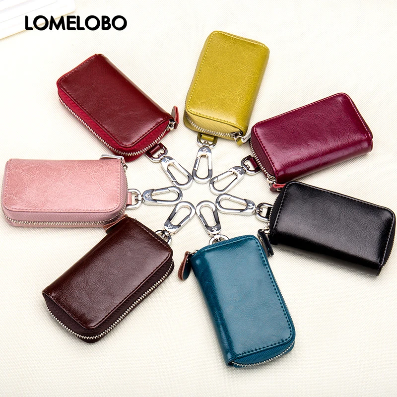 Lomelobo Designer Men&#39;s Remote Key Case Zipper Car Key Pouch Compact Keys Holder Bag Women Split ...