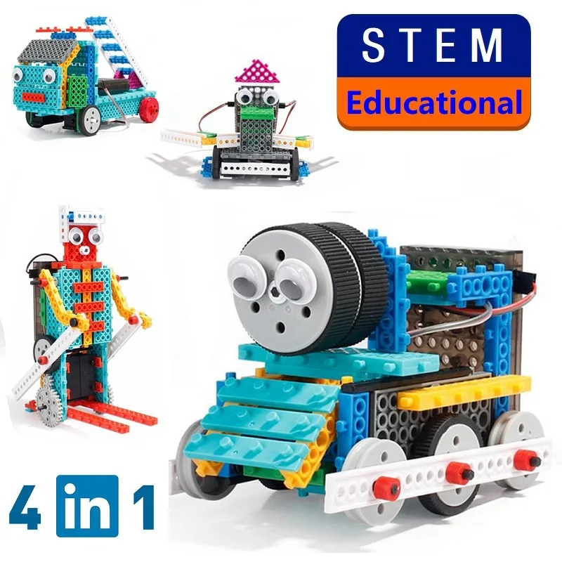 

RC Robot Toys 4 In 1 170Pcs DIY Assembled Building Blocks Train Fire Truck Remote Control Toys Children STEM Educational Toys